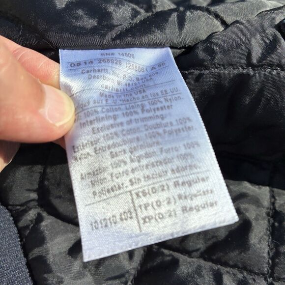 Vintage Carhartt Jacket Women’s XS (0/2) Hooded Navy Blue FFA USA Union Made - Picture 7 of 16